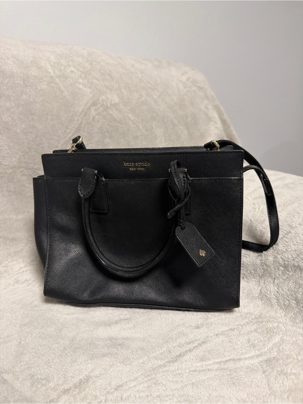 Kate Spade Black Saffiano Leather Cameron Medium Satchel Crossbody Bag